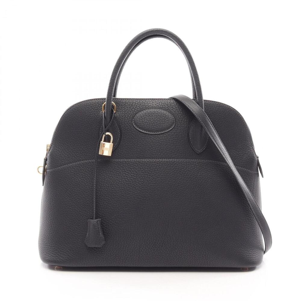 Hermes Bolide 35 2-way handbag, leather, Fjord pattern, women's, navy.